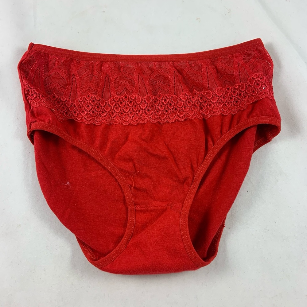 LG Anne Diane Red cotton blue lace brief panty